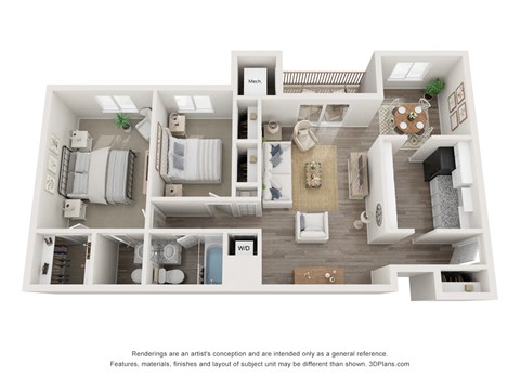 Floor plan for 2 beds, 1.5 baths, 1118 sqft